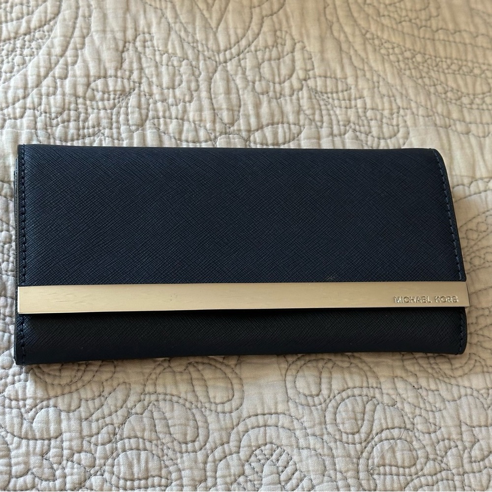 Michael Kors Navy Wallet with Silver Detail
